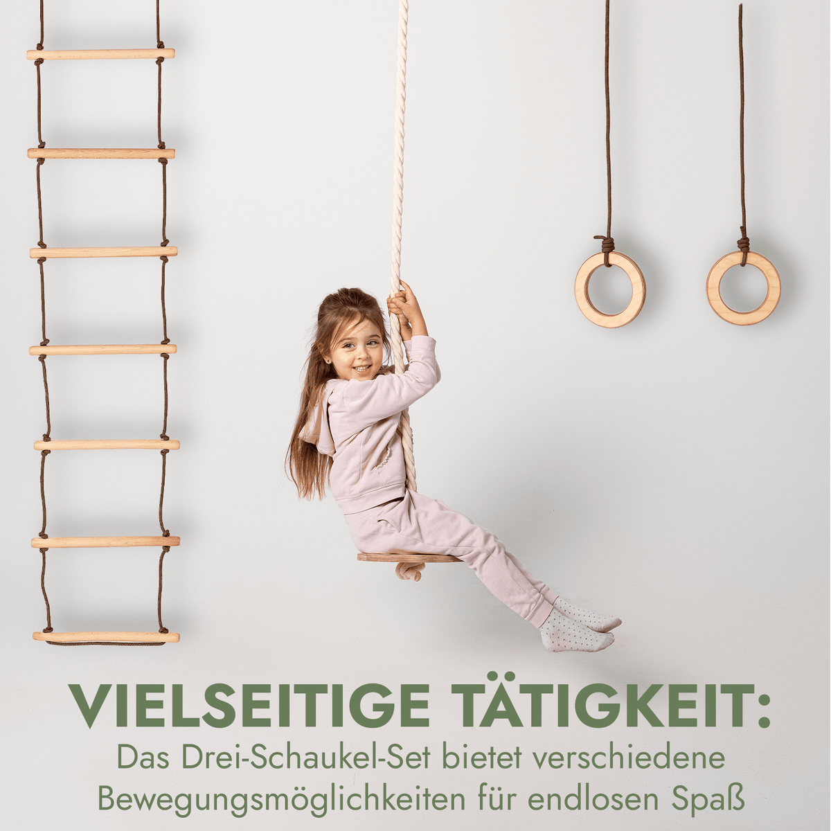 Set aus drei Schaukeln: Scheibe + Ringe + Strickleiter-2