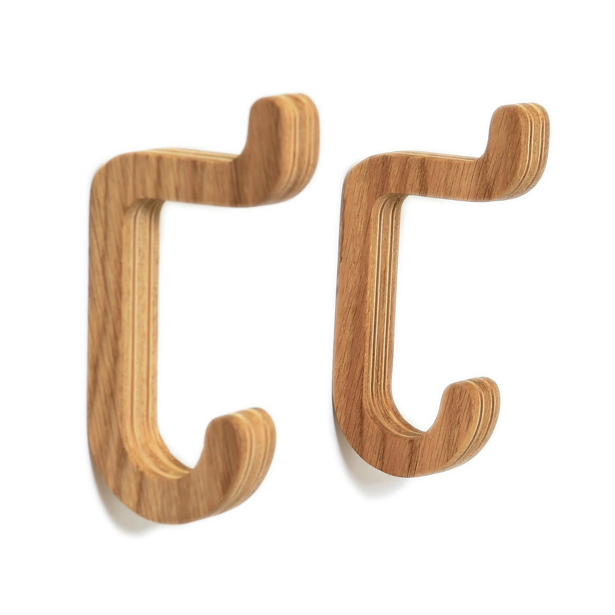 Set of 2 Wooden Wall Hooks, Oak-1