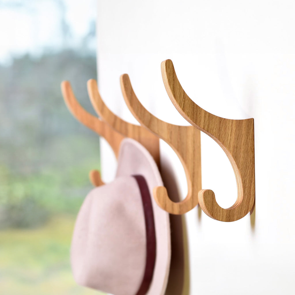 Set of 2 Wooden Wall Hooks for Storage Organization, Oak-4