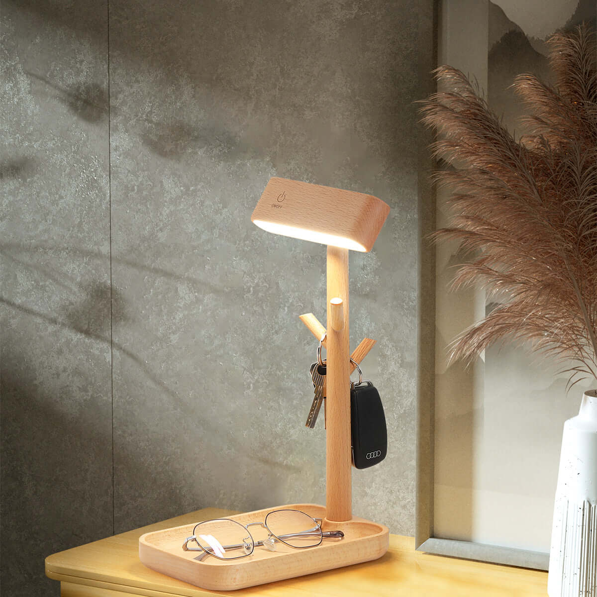 Solid Wood Detachable LED Small Table Lamp with Rack Organizer-0