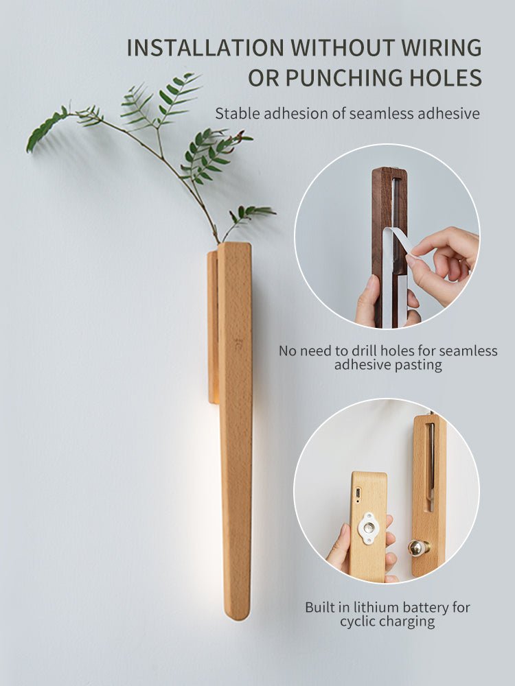Solid Wood Wall Mount Sconce Vase Touch Switch Light-3