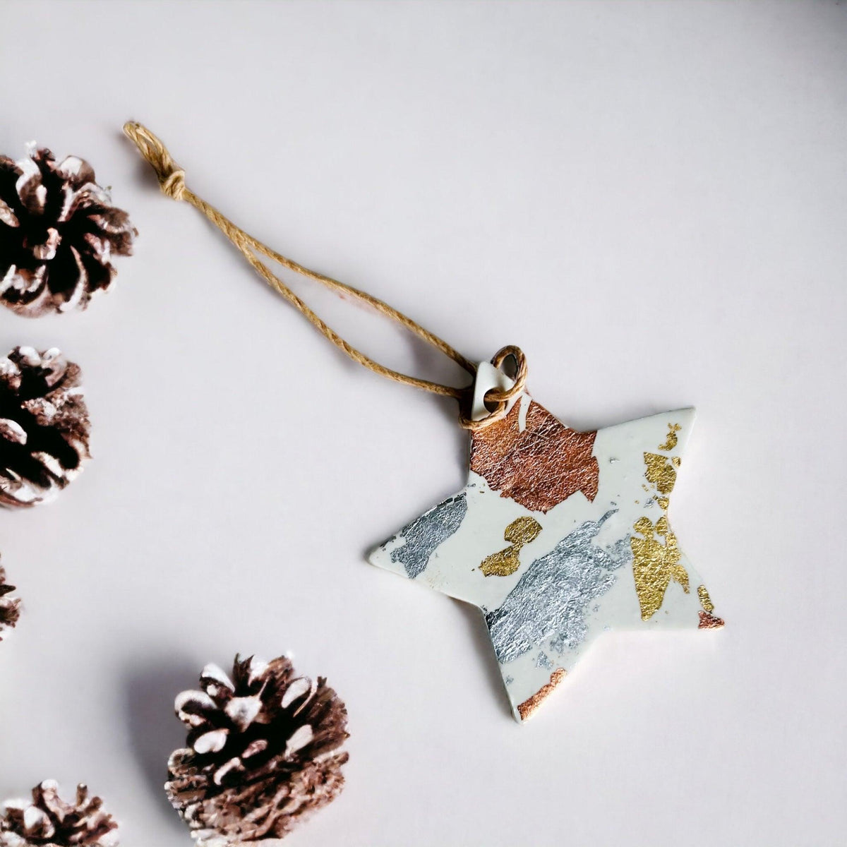 White Christmas Ornament Gift Set of 3, Gold Silver Copper Foil Flakes-3