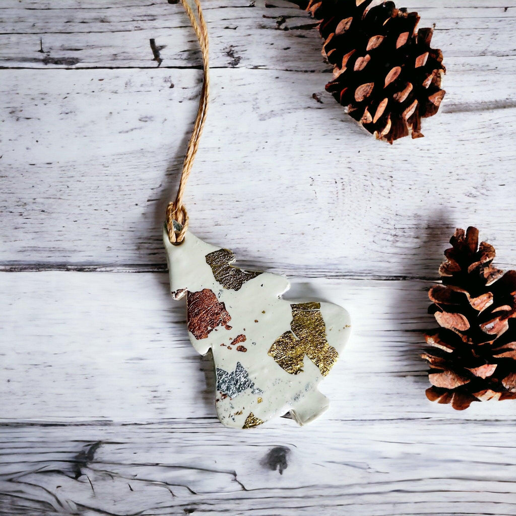 White Christmas Ornament Gift Set of 3, Gold Silver Copper Foil Flakes-2