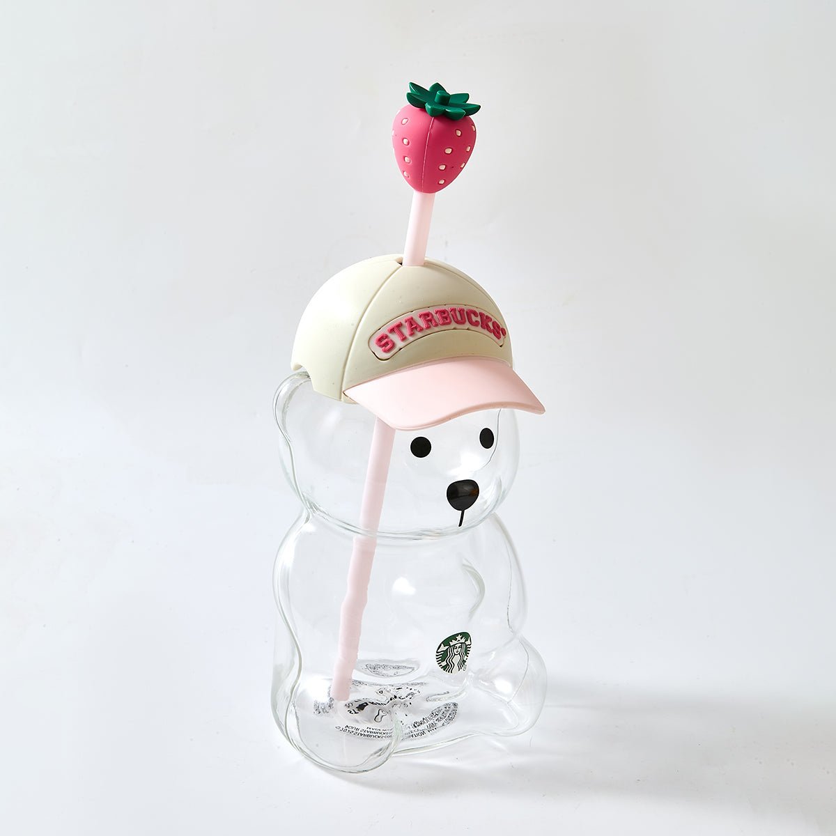 Starbucks Strawberry Bearista™ Glass Cup 591ml / 20oz – Bear-Shaped Tumbler with Strawberry Straw Topper-1
