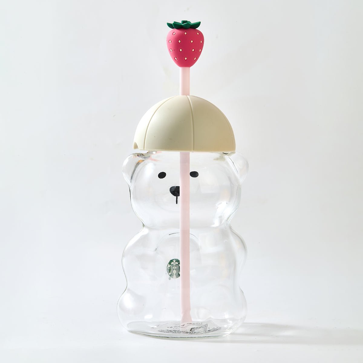 Starbucks Strawberry Bearista™ Glass Cup 591ml / 20oz – Bear-Shaped Tumbler with Strawberry Straw Topper-2