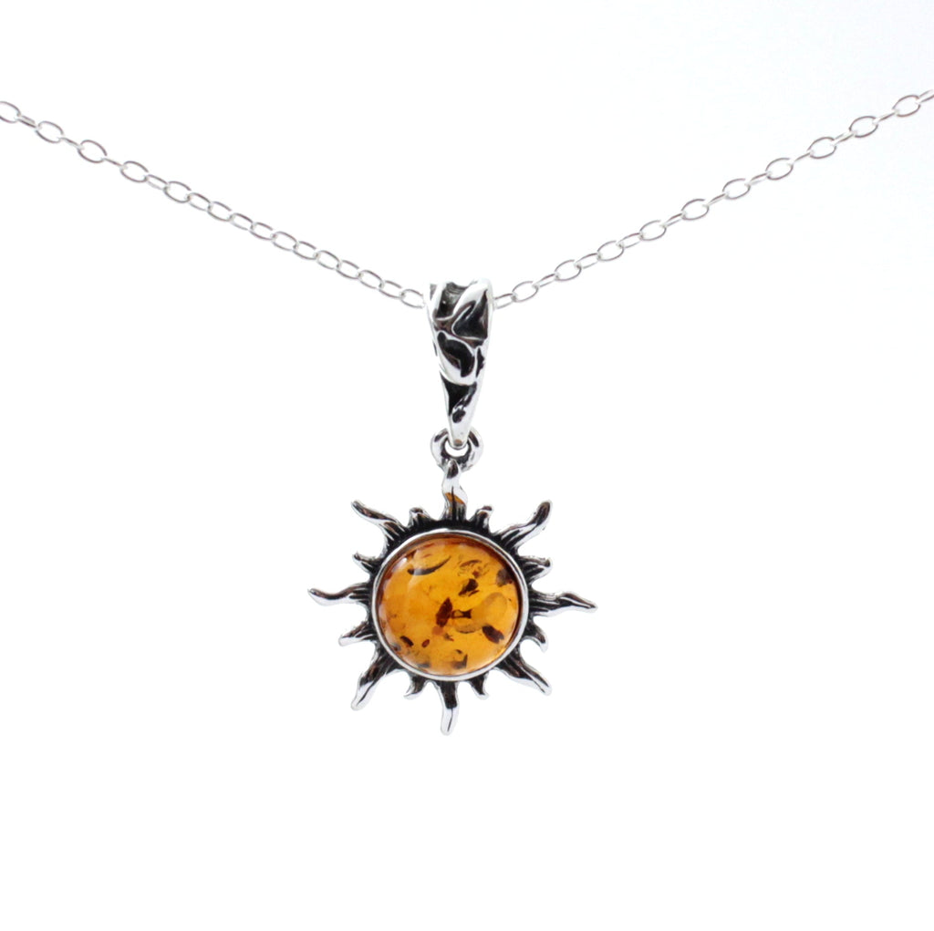 Silver and Amber Sun Cognac Pendant-0