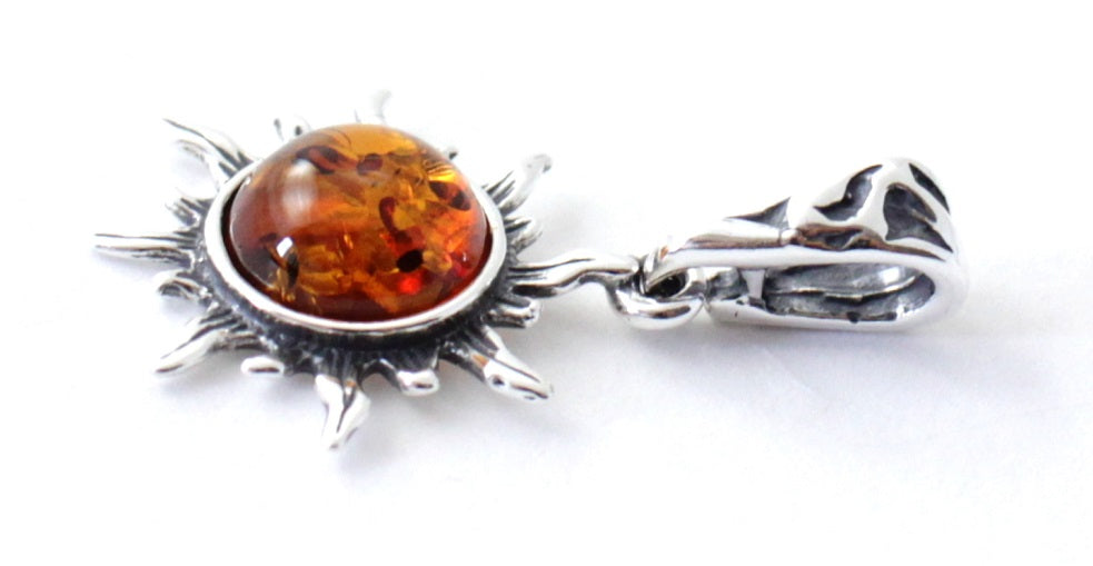 Silver and Amber Sun Cognac Pendant-3