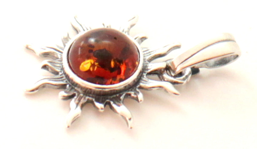 Silver and Amber Sun Cognac Pendant-2