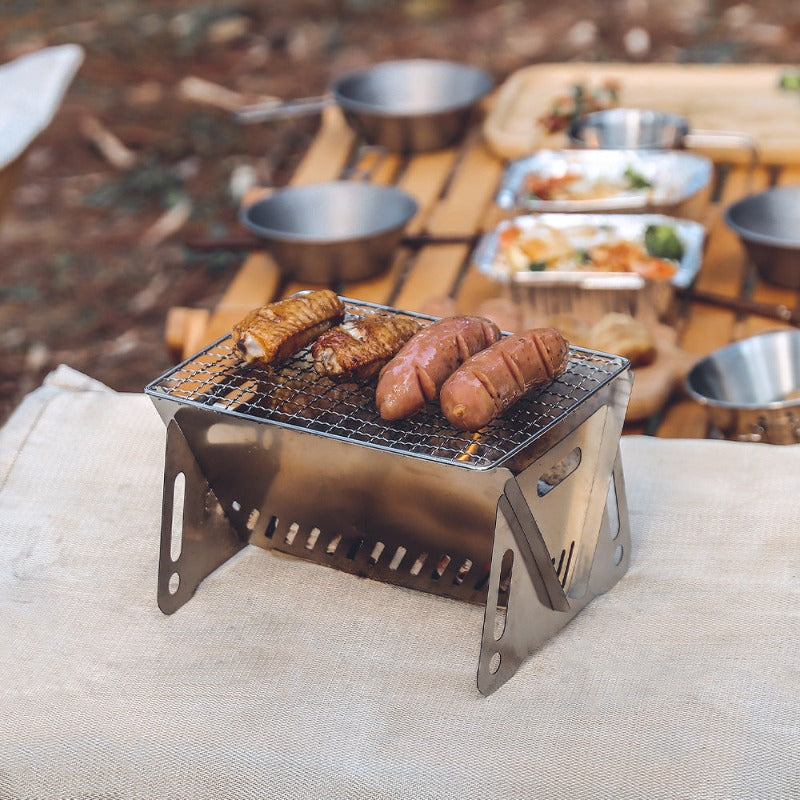 Portable Folding Barbecue Grill Heating Stoves Multifunction Camping BBQ Grill Rack Net Firewood Stove Stainless steel BBQ Grill-0