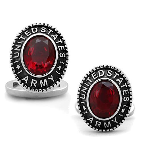 TK1649 - High polished (no plating) Stainless Steel Cufflink with Synthetic Synthetic Glass in Siam-0