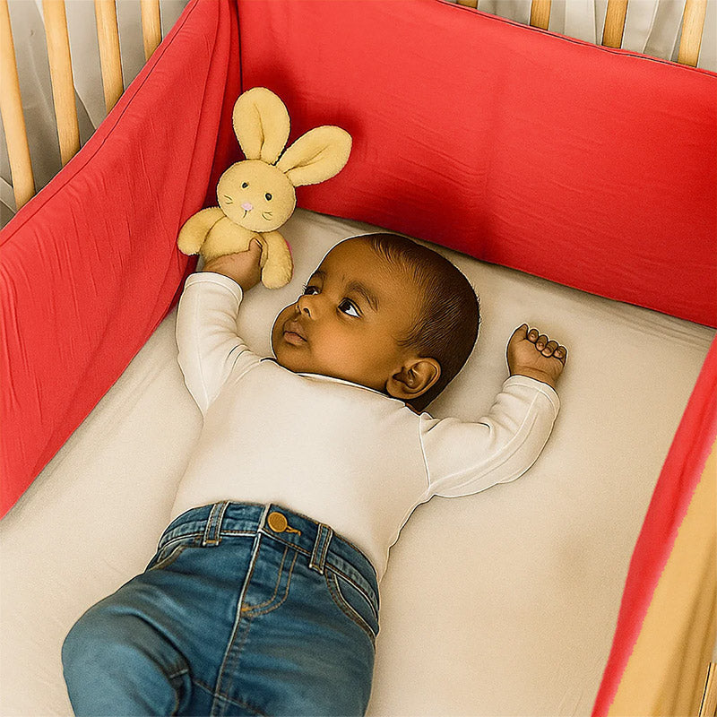 tour de lit en coton bio papate bébé rouge fraise