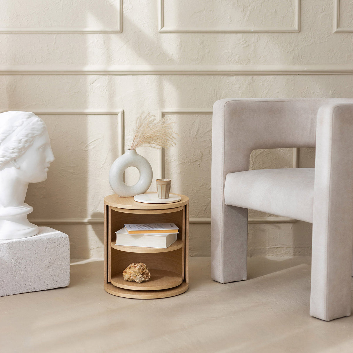 Wooden Makeup Organizer, Round Coffee Table, Nightstand-3