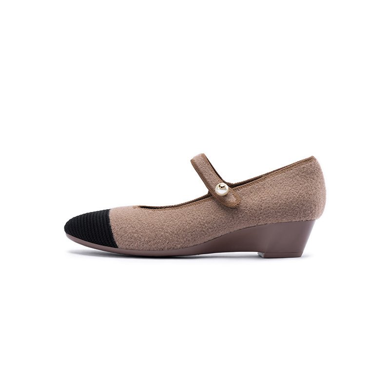 Vintage Tweed Low Heel Mary Jane Shoes – Pearl Strap Knit Wedge Pumps-6