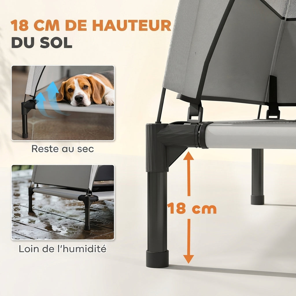 Lit pour Chien Surélevé Tente pour Chien avec Auvent Tente 3 Côtés Respirant Textilène Sac 76x61x70cm Gris Clair