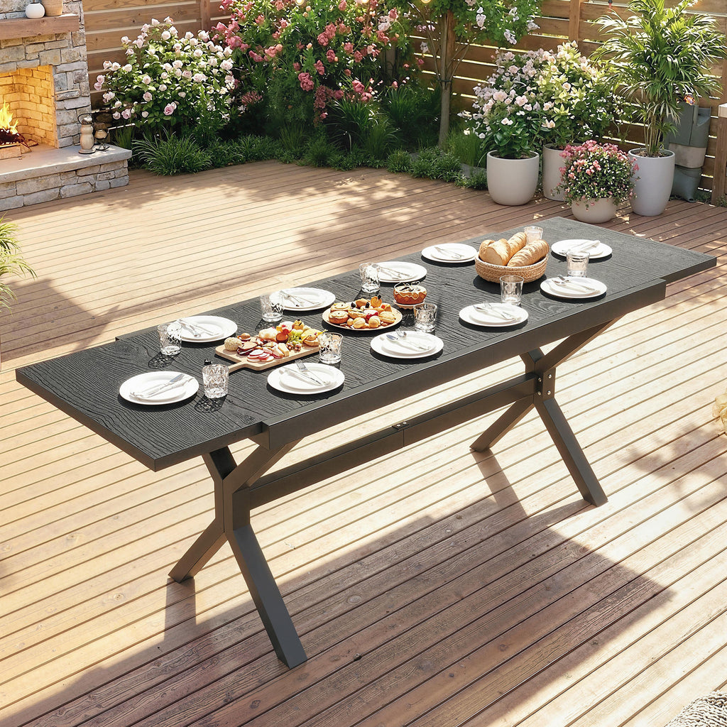 Table de Jardin Extensible Aluminium Table de Repas Extérieure Effet Bois 8-10 Personnes 214x85x73cm Gris Anthracite-7