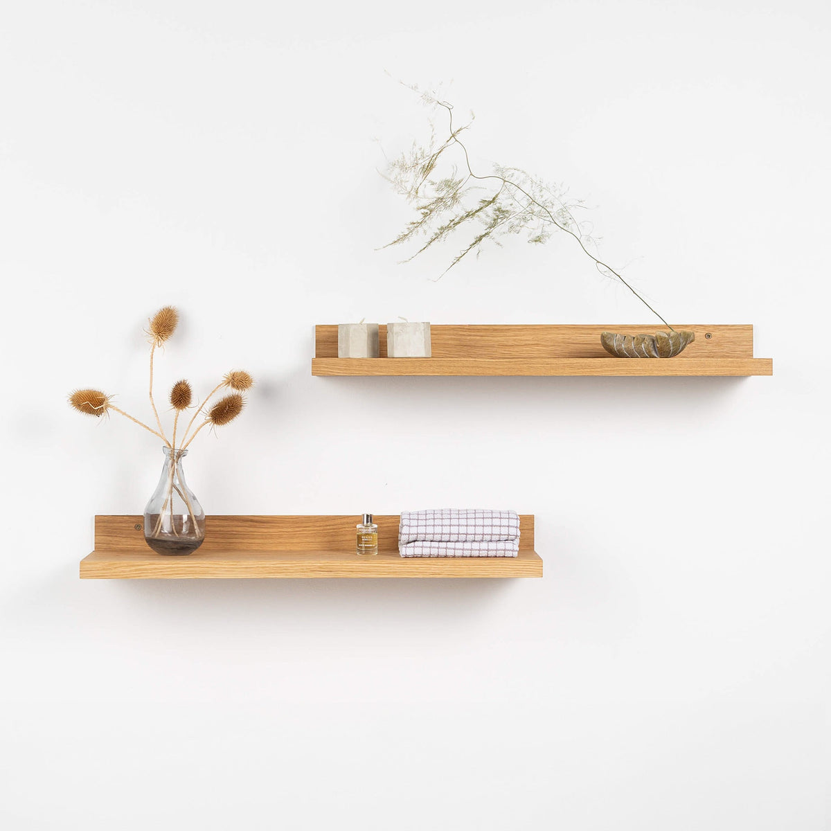 2 Floating Wooden Shelves - Oak Wall Shelf for Home Decor & Storage-0