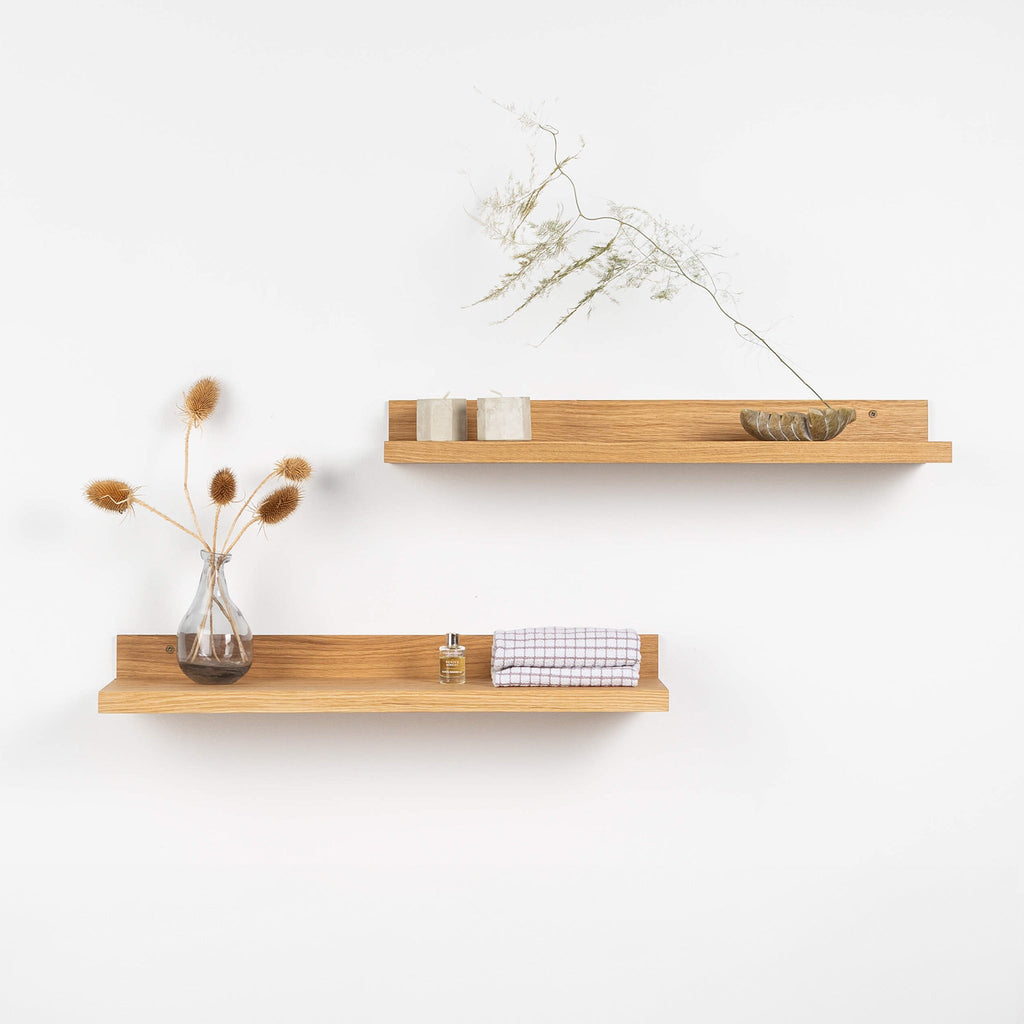 2 Floating Wooden Shelves - Oak Wall Shelf for Home Decor & Storage-5