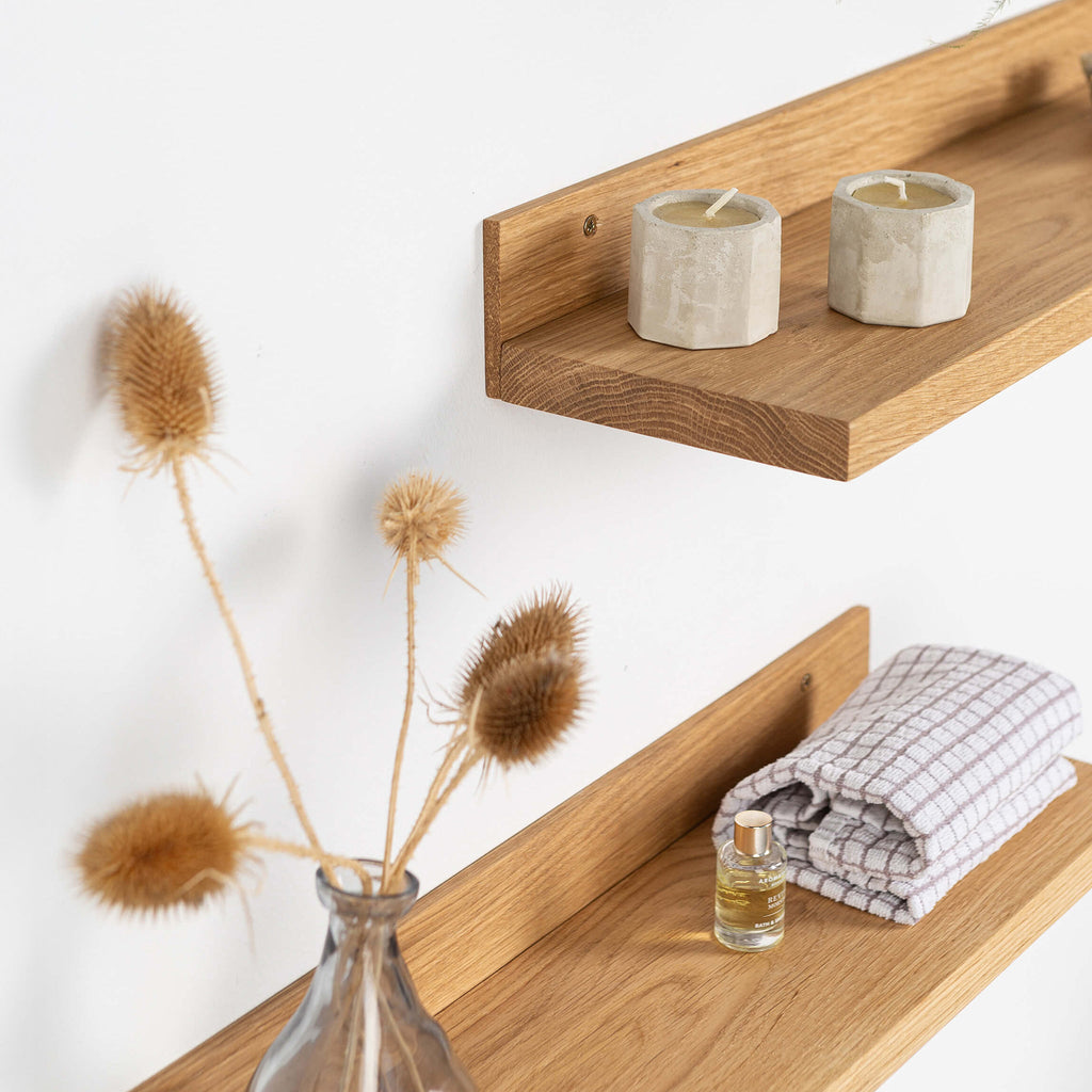 2 Floating Wooden Shelves - Oak Wall Shelf for Home Decor & Storage-1