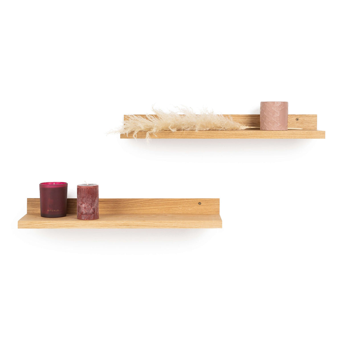 2 Floating Wooden Shelves - Oak Wall Shelf for Home Decor & Storage-4