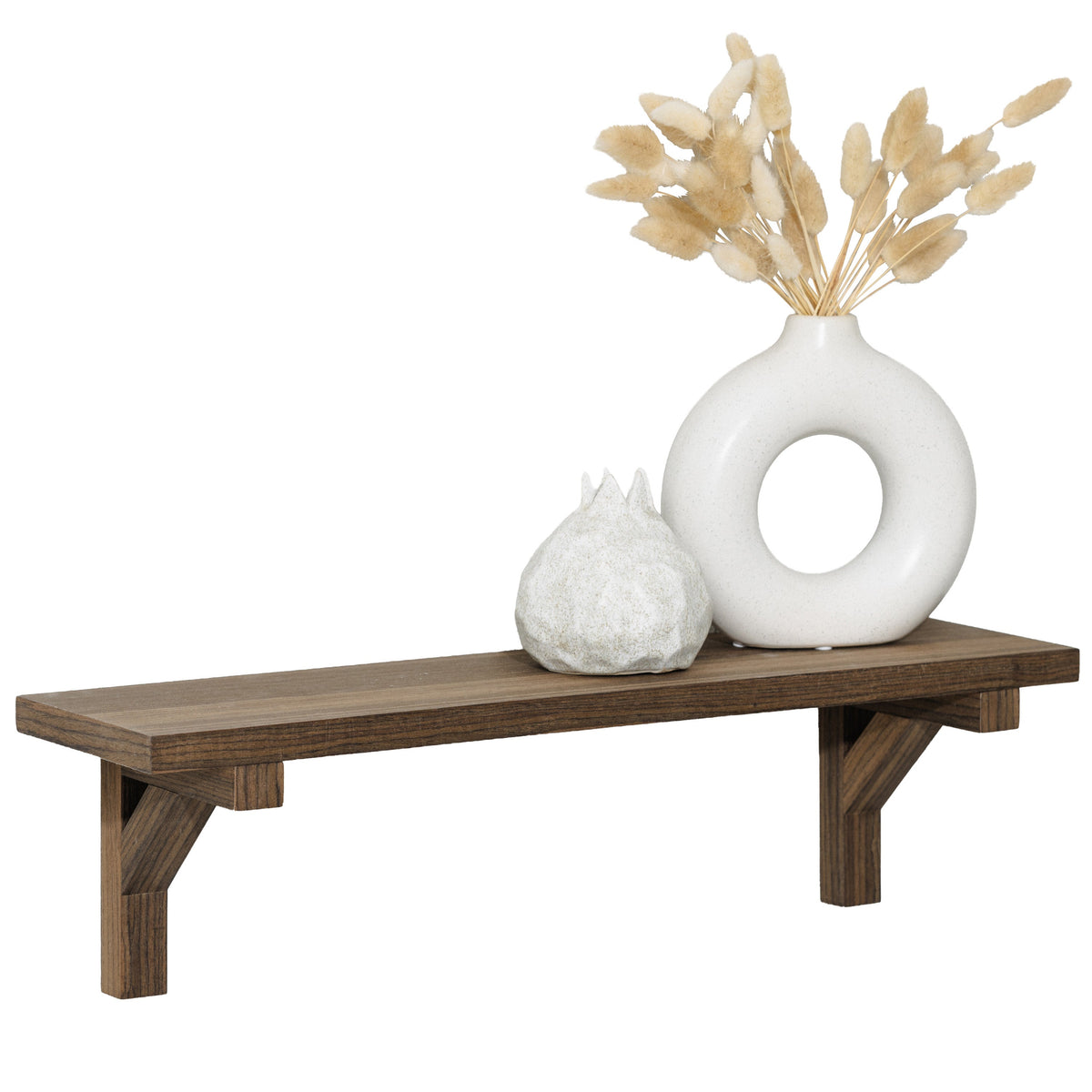 Walnut Floating Shelf with Hidden Wooden Brackets - Modern Wall Shelf-3