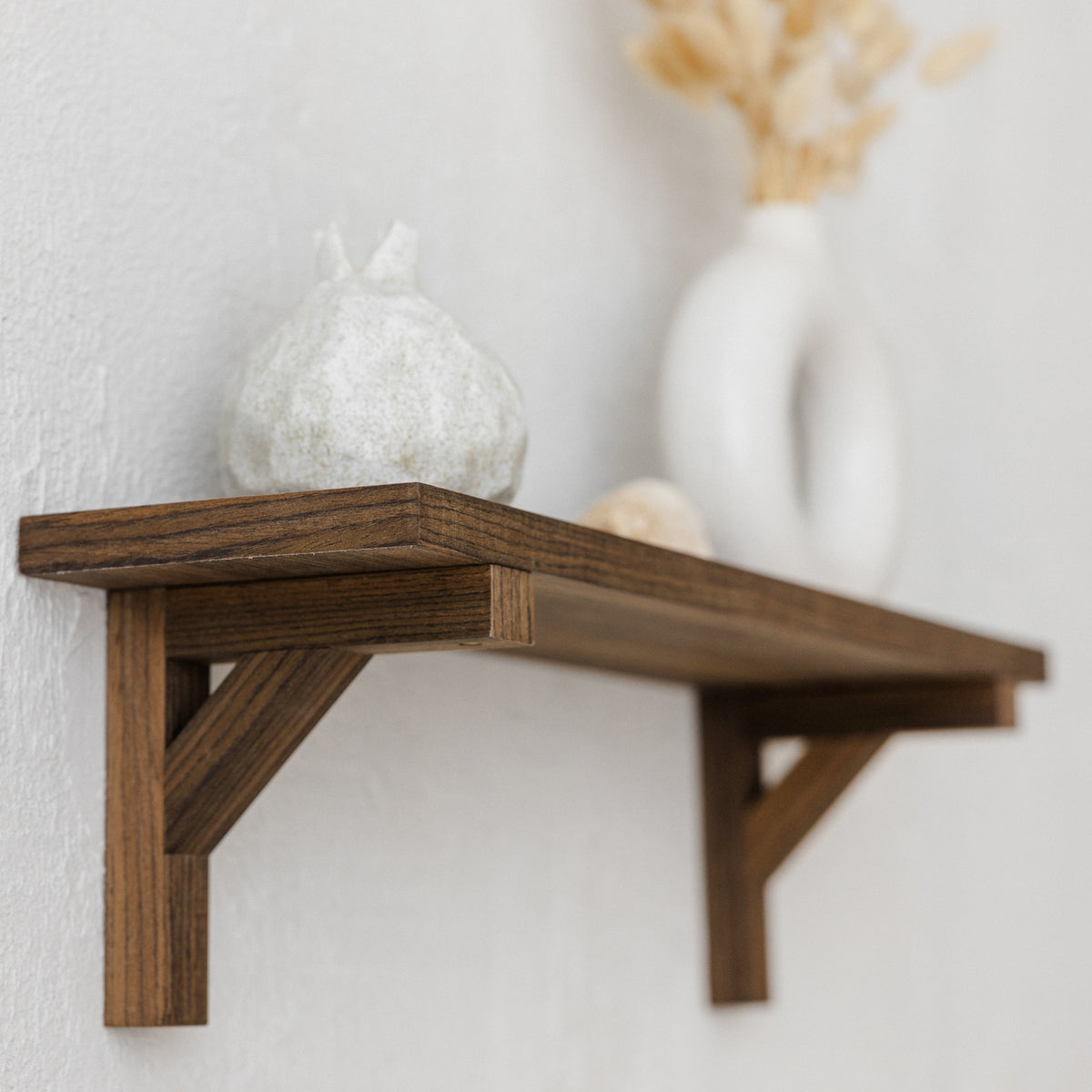 Walnut Floating Shelf with Hidden Wooden Brackets - Modern Wall Shelf-1