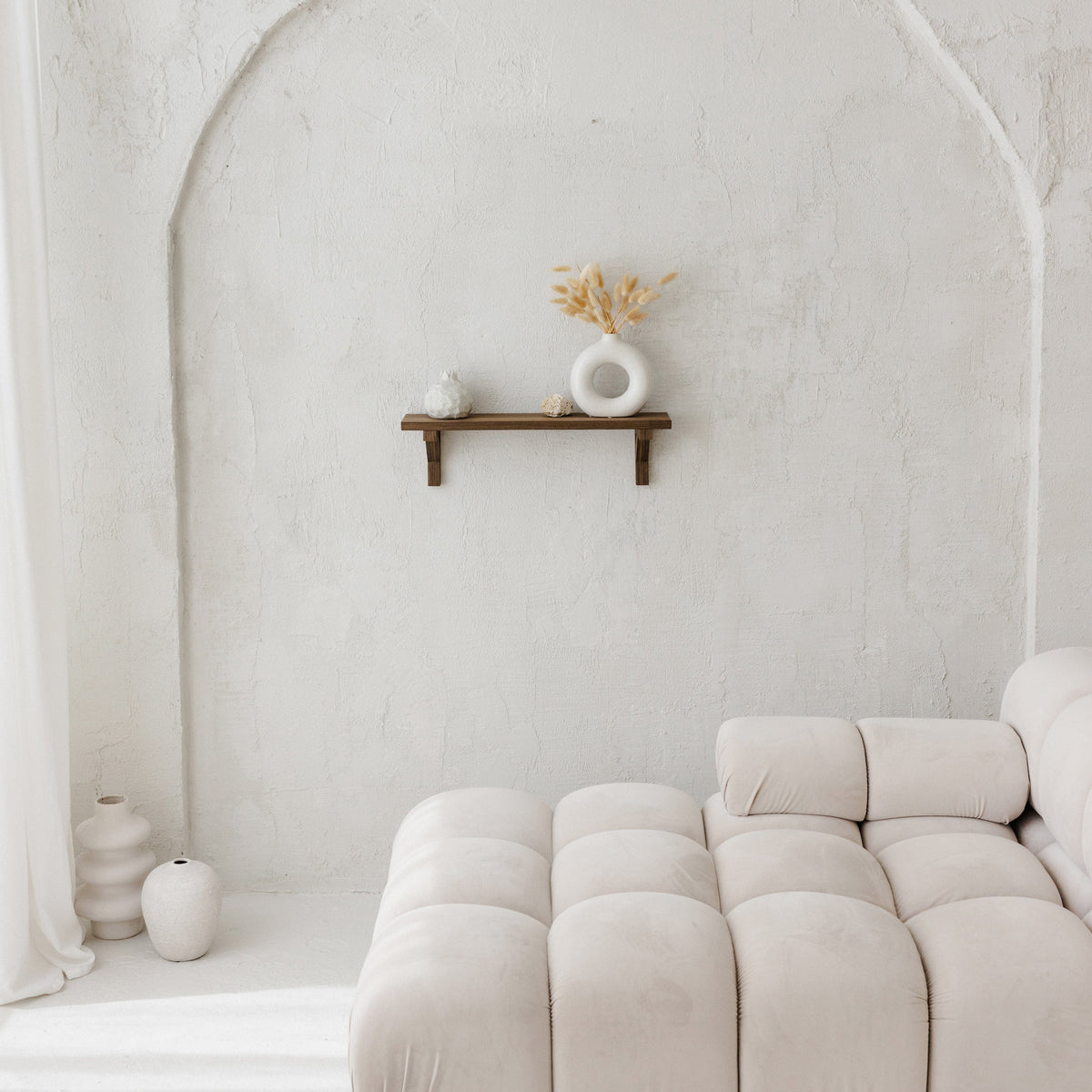 Walnut Floating Shelf with Hidden Wooden Brackets - Modern Wall Shelf-4