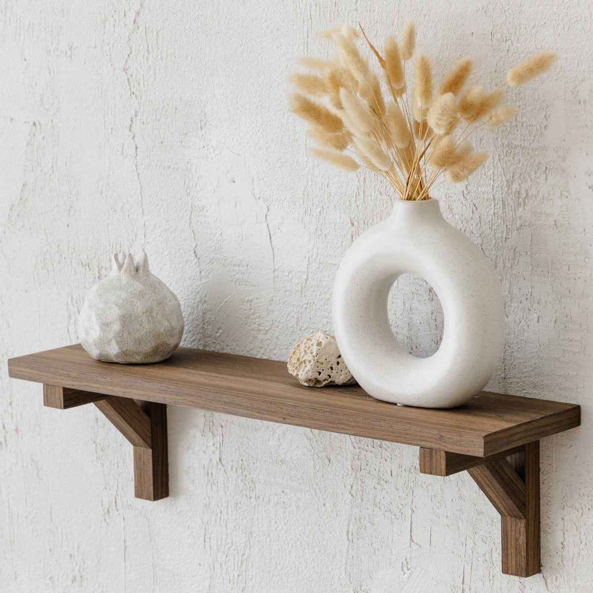 Walnut Floating Shelf with Hidden Wooden Brackets - Modern Wall Shelf-0