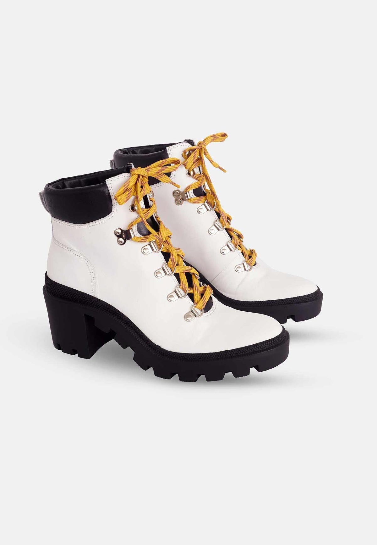 Vriesea White Leather Hiker Boots – 9cm Block Heel