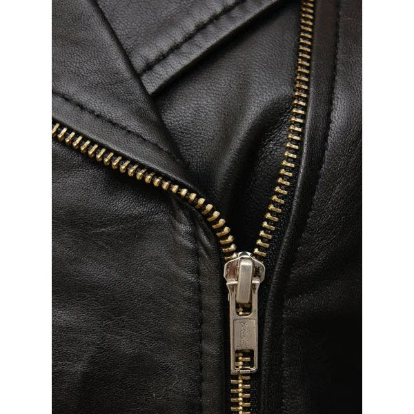 WOMENS BLACK LEATHER BIKER JACKET ANGELICA - M
