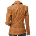 WOMENS TAN LEATHER BIKER JACKET COCOA - XL