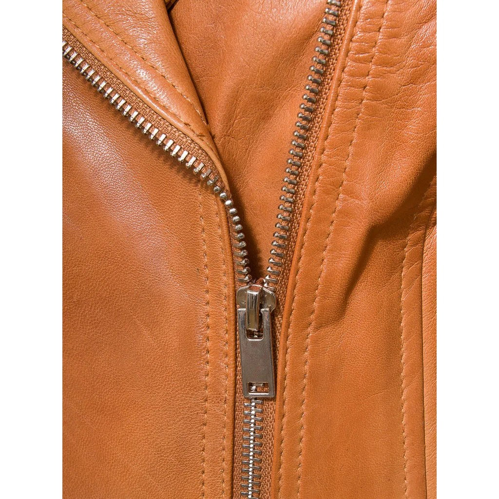 WOMENS TAN LEATHER BIKER JACKET DAVIE - M