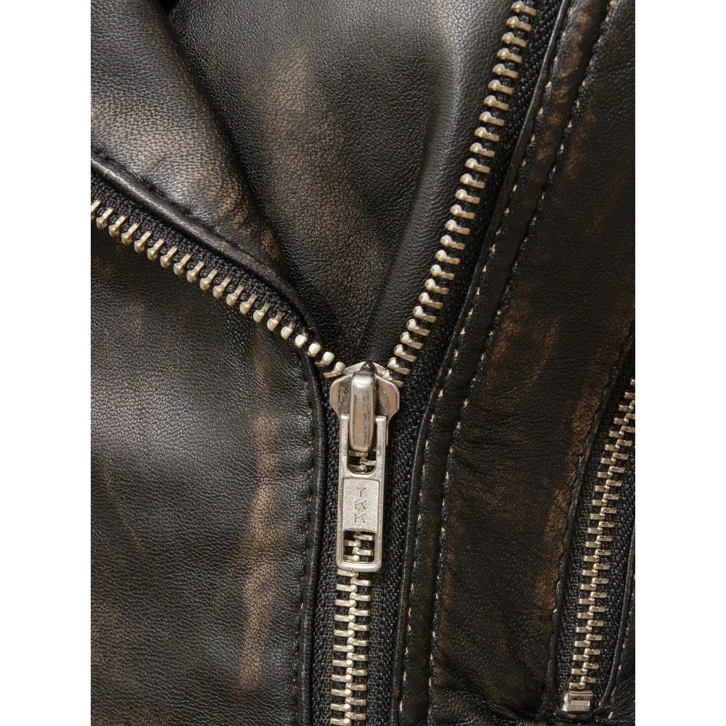 WOMENS VINTAGE LEATHER BIKER JACKET COCOA - L