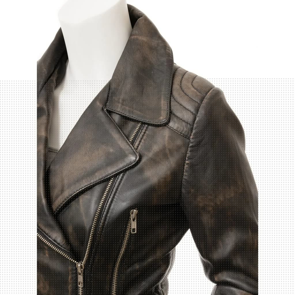 WOMENS VINTAGE LEATHER BIKER JACKET COCOA - M