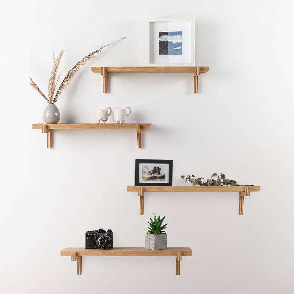 2 Floating Wooden Wall Shelves – Oak Shelves with Holders for Home & Office-6