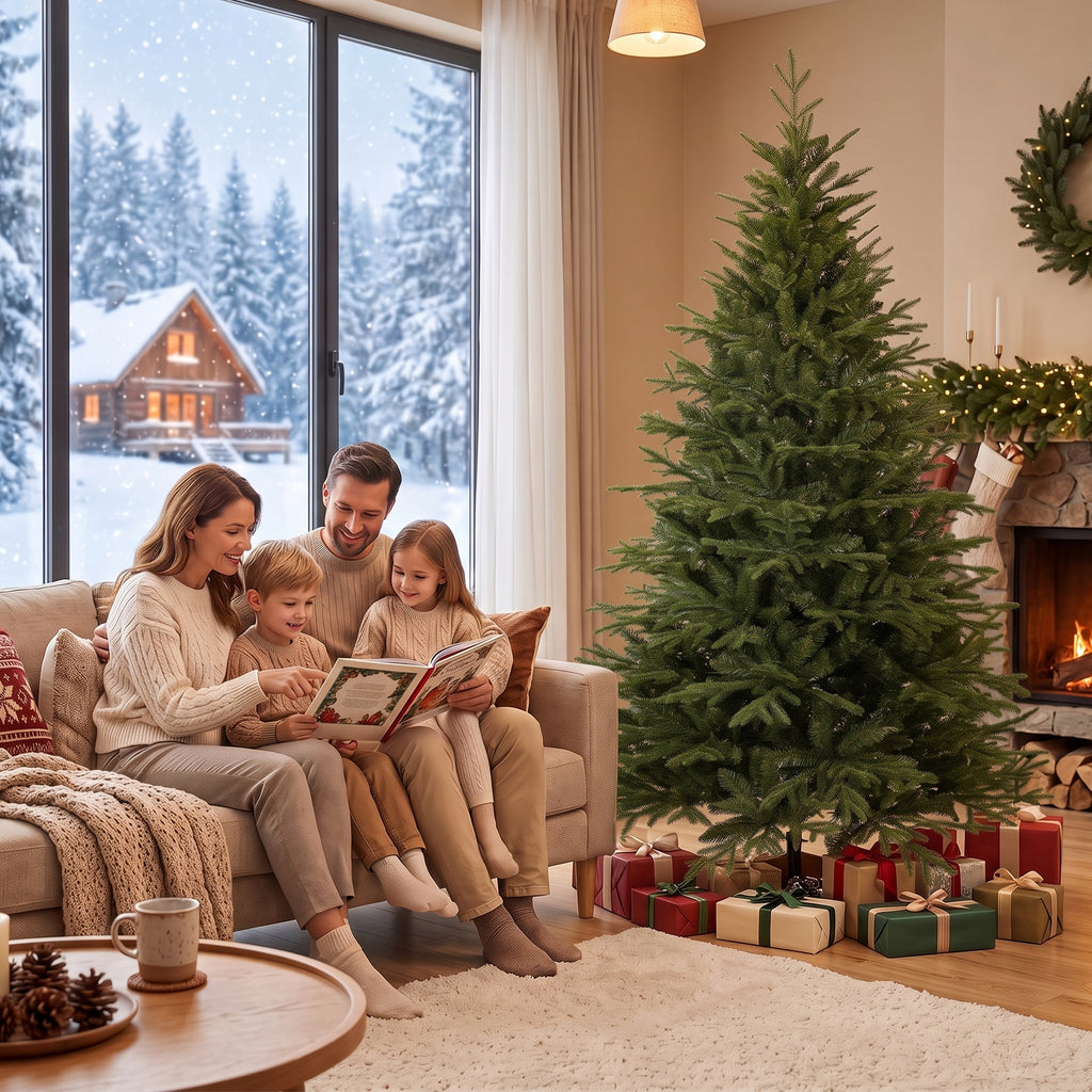 Sapin de Noël Artificiel 180 cm, Arbre de Noël, 2081 Branches Articulées en PE et PVC Ignifuge, Support en Bois Robuste