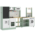 Cuisine Enfant Jouet d'Imitation, Micro-Ondes, Four, Plateau Rotatif sur Roulettes, 160x32x97,5cm, Vert Clair