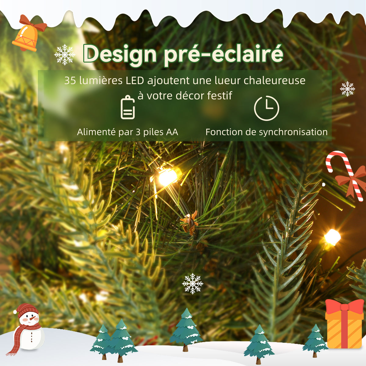 Couronne de Noël lumineuse 60 cm avec 35 LED, minuterie, 170 pointes, pommes de pin, baies, feuilles de houx, vert